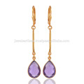 Gold Plated Gemstone Silver drop Earrings in Purple Amethyst